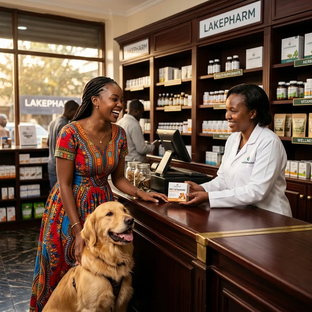 Pet owner with her dog receiving pet medicines